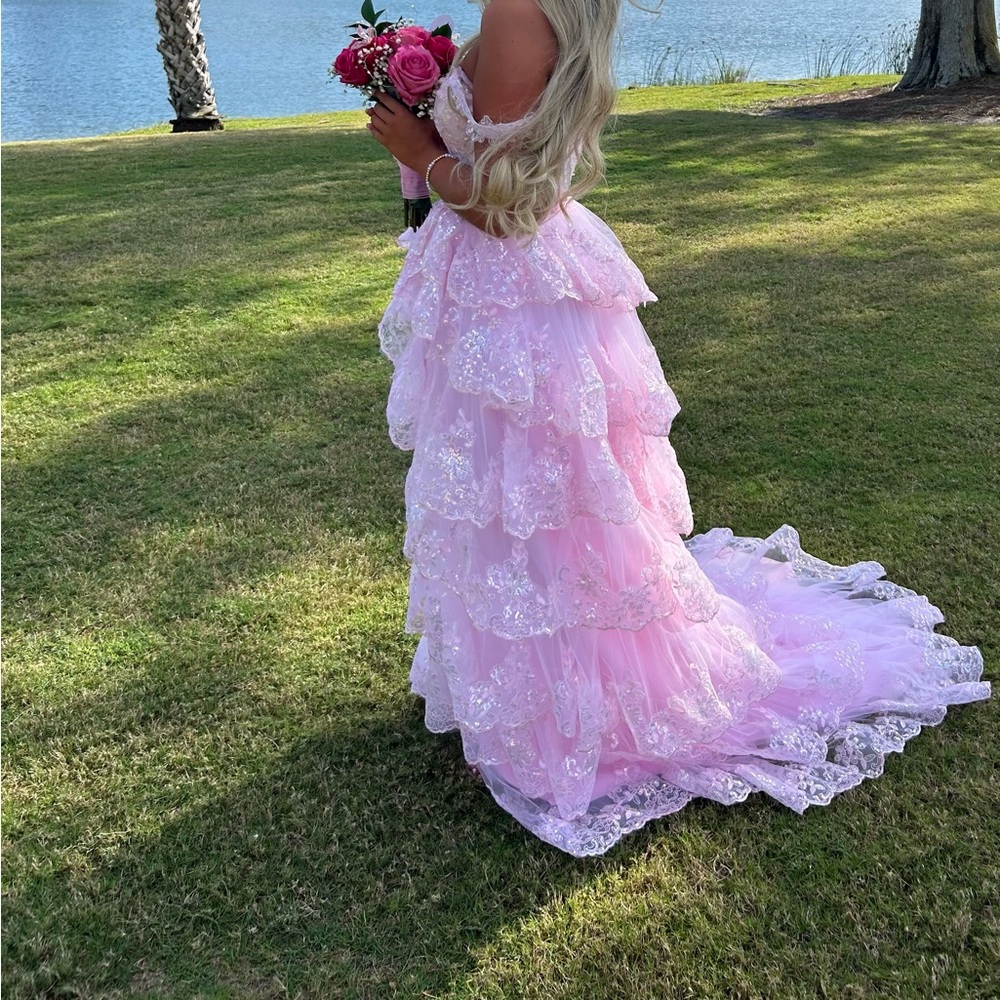 Elegant Pink Layered Prom Dress